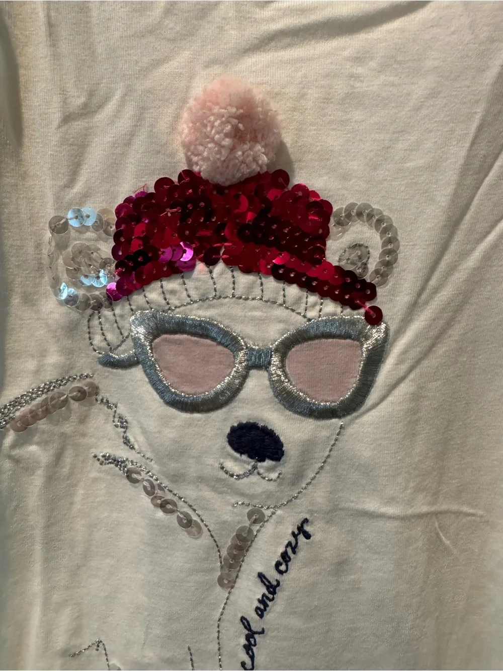 Gymboree White Sequin Bear Long Sleeve Tee with Pink Accents - Size 7